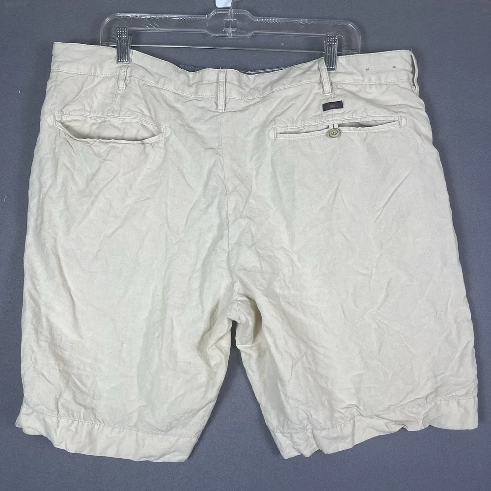 Faherty Shorts Mens Size 38 Beige Khaki Linen Blend Casual Chino Lightweight 9